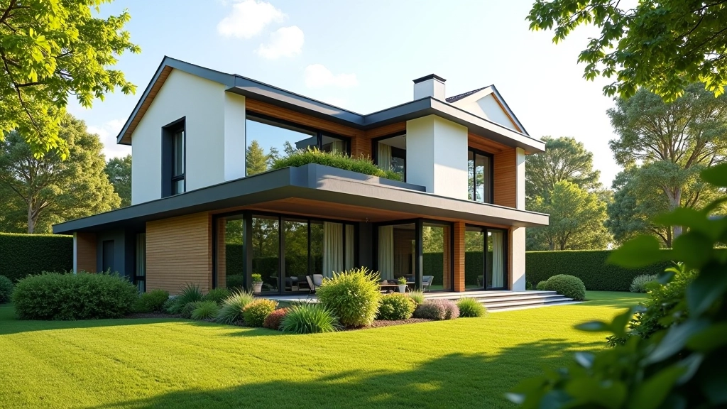 Maison résidentielle moderne avec jardin bien entretenu, symbolisant la stabilité et la sécurité de l'investissement immobilier